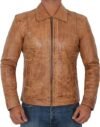 Reeves Yellow Distressed Leather Jacket Mens - Image 4