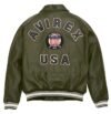 Men's Icon Olive Avirex Bomber Leather Jacket - Image 6