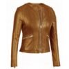 Camel Brown Bomber Women’s Leather Jacket