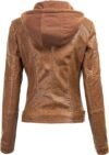 Lock and Love Women's Removable Hooded Leather Jacket Moto Biker Coat - Tan - Image 2