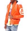 Mens Orange 8 Ball Hooded Leather Jacket - Image 2