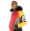 Men’s Tri Color 8 Ball Leather Jacket with Fur Hood - Image 2