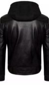 Mens Black Leather Motorcycle Jacket with Hoodie - Image 4