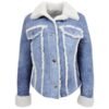 Women’s Real Sheepskin Trucker Jacket Kylie Denim Blue