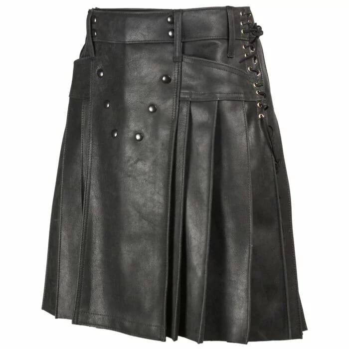 black-leather-plated-kilt.jpg Black Leather Plated Kilt - Image 1