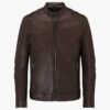 Mens Vintage Brown Leather Biker Jacket - Image 2
