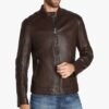Mens Vintage Brown Leather Biker Jacket - Image 3