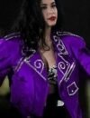 Selena Quintanilla Biker Purple Vegan Leather Jacket - Image 3