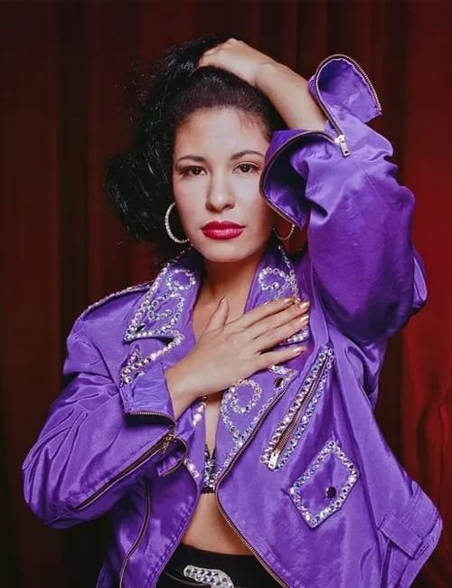 Selena-Quintanilla-Purple-Leathe Selena Quintanilla Biker Purple Vegan Leather Jacket - Image 1