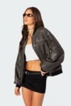 Vava Washed Real Leather Bomber Jacket
