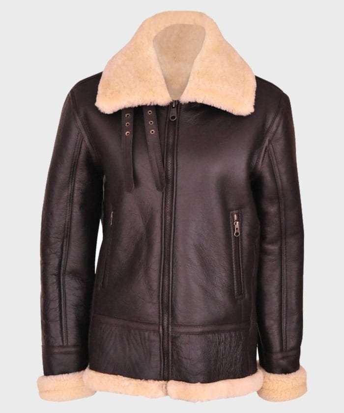 Womens-Brown-B3-Shearling-Leathe (1) Tracy Brown SF Aviator Leather Jacket - Image 1