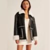 Black Women B3 RAF Aviator Brown Flight Shearling Leather Jacket - Image 2