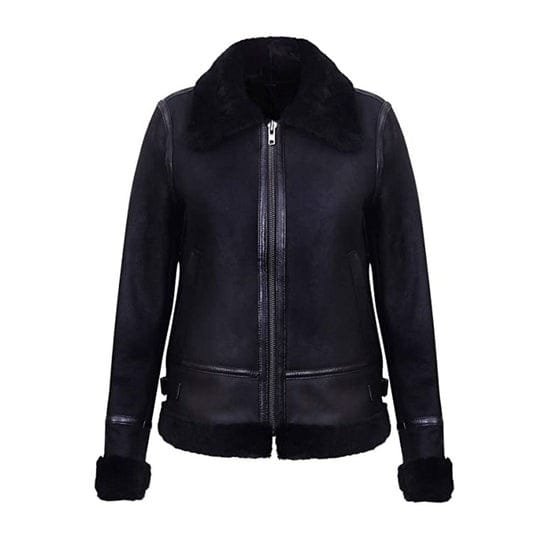 5_a0b89deb-a607-4c75-bd84-0f8a12 Women's Black Aviator Biker Genuine Sheepskin Shearling Leather Jacket - Image 1