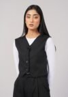 Single Breasted Vest Blazer - Black - Image 2