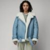 Women Light Blue B3 RAF Aviator Styled Sheepskin Shearling Leather Jacket - Image 3