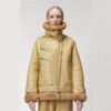 Women Light Brown RAF Aviator Styled Sheepskin Shearling Leather Jacket - Image 3