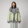 Women Green RAF Aviator Styled Sheepskin Shearling Leather Jacket - Image 2