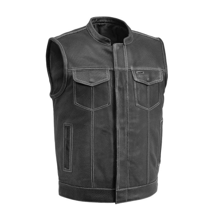Sharp Shooter Perforated Men's Motorcycle Leather Vest Sharp Shooter Perforated Vest: Ventilated and Comfortable